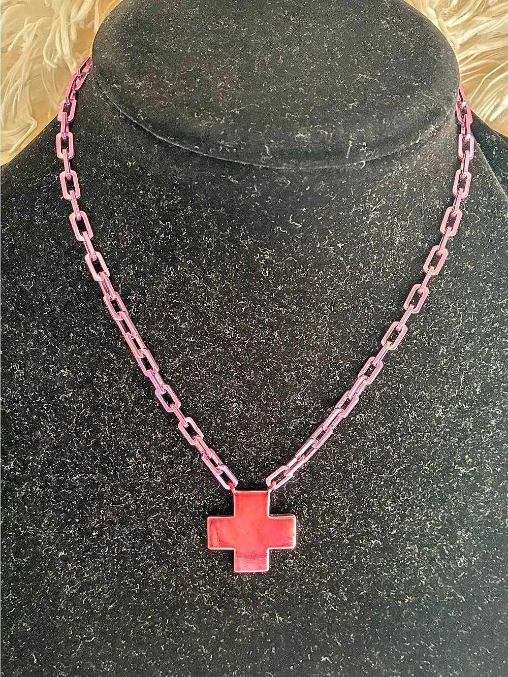Alexa Rae by Melanie Clara Purple and Pink Cross Pendant Necklace 16.5” long